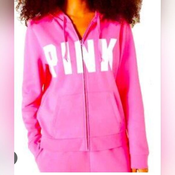 PINK Victoria's Secret Tops - PINK Victoria's Secret Pink Hooded Sweatshirt Large Zippered Hoodie